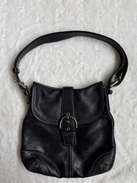 Coach Handbags - Coach Black Leather Shoulder Bag with Buckle Detail